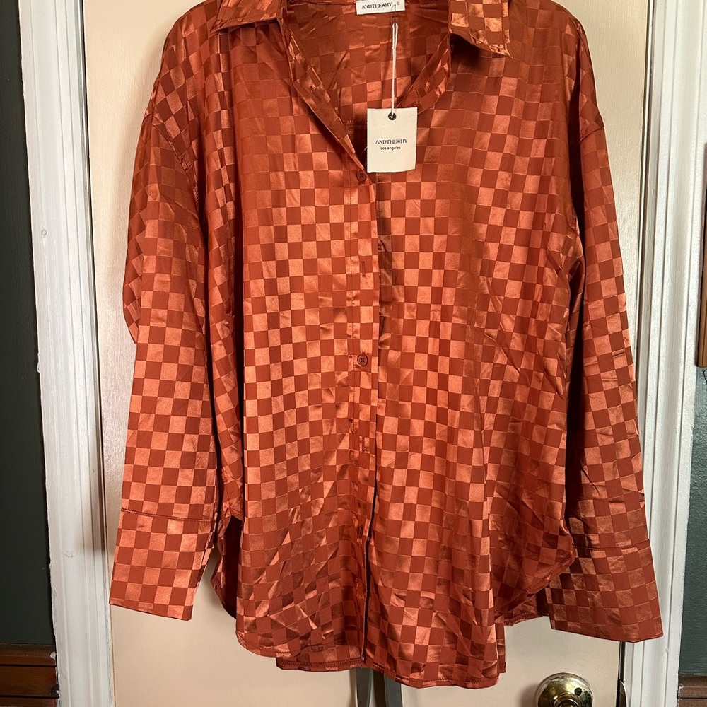 Checkerboard Satin Blouse in Rust